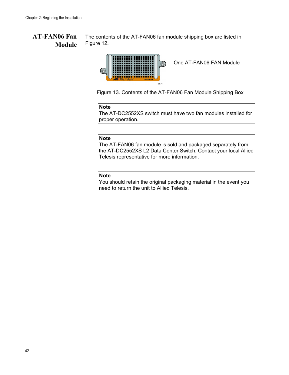 At-fan06 fan module | Allied Telesis AT-DC2552XS User Manual | Page 42 / 84
