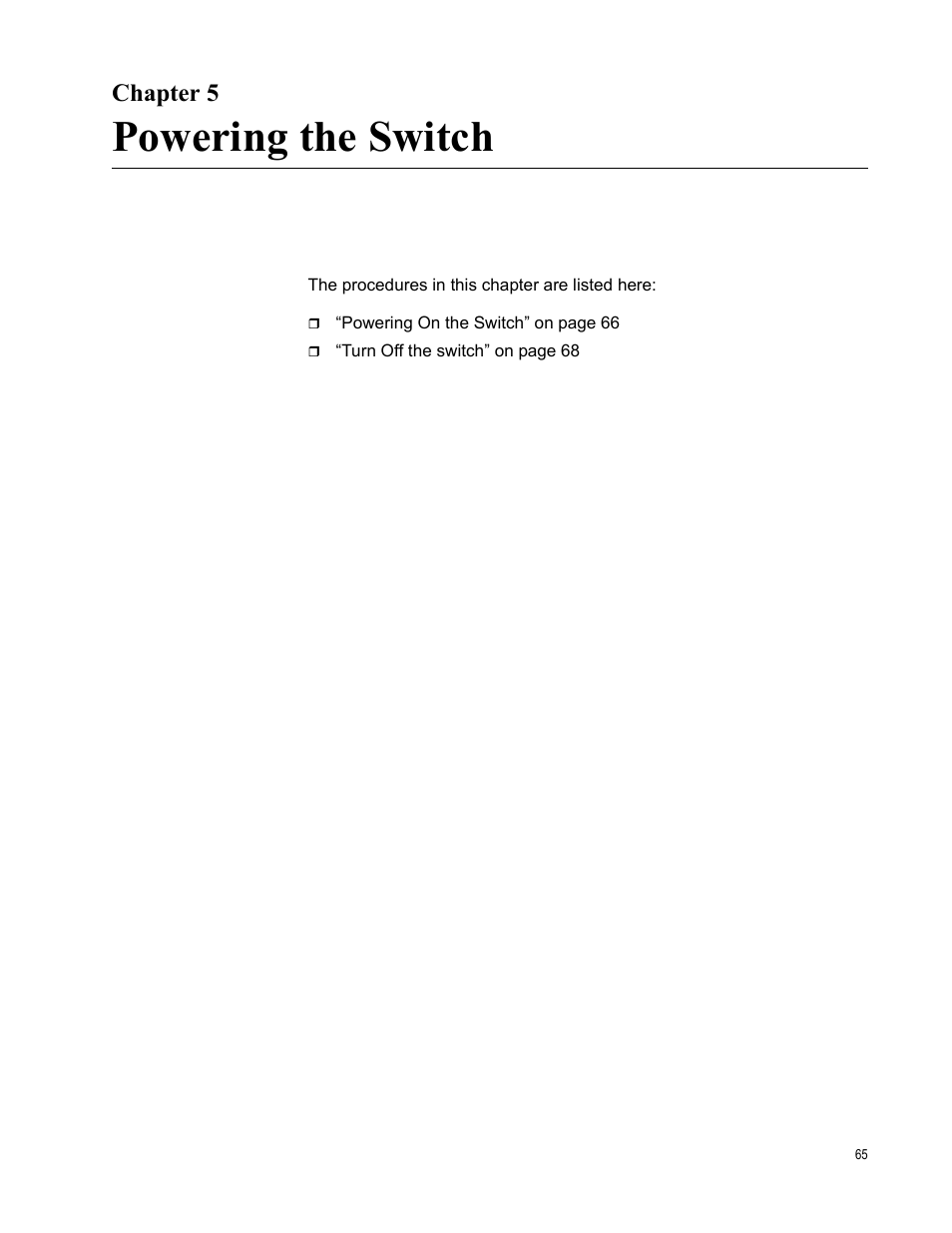 Chapter 5, Powering the switch, R 5: powering the switch | Allied Telesis AT-DC2552XS User Manual | Page 65 / 84