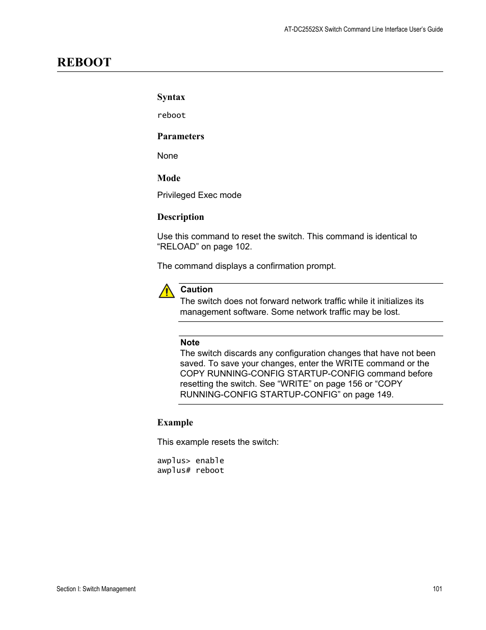 Reboot | Allied Telesis AT-DC2552XS User Manual | Page 101 / 550
