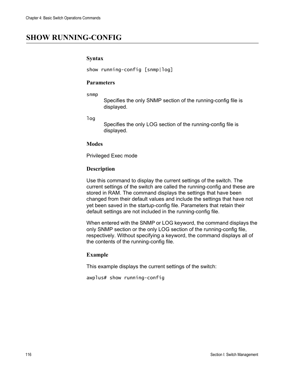 Show running-config | Allied Telesis AT-DC2552XS User Manual | Page 116 / 550