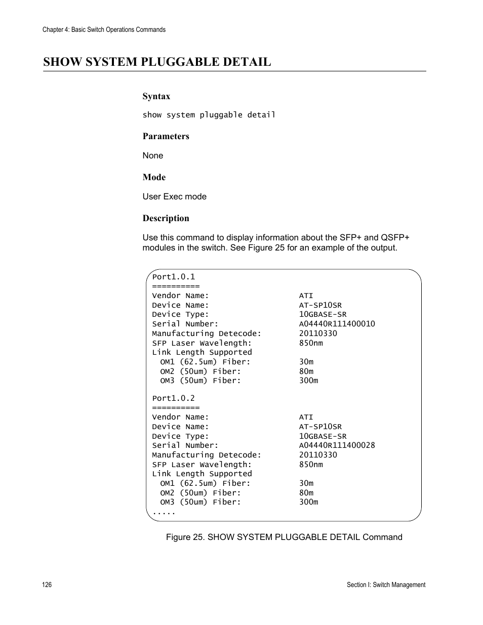 Show system pluggable detail | Allied Telesis AT-DC2552XS User Manual | Page 126 / 550