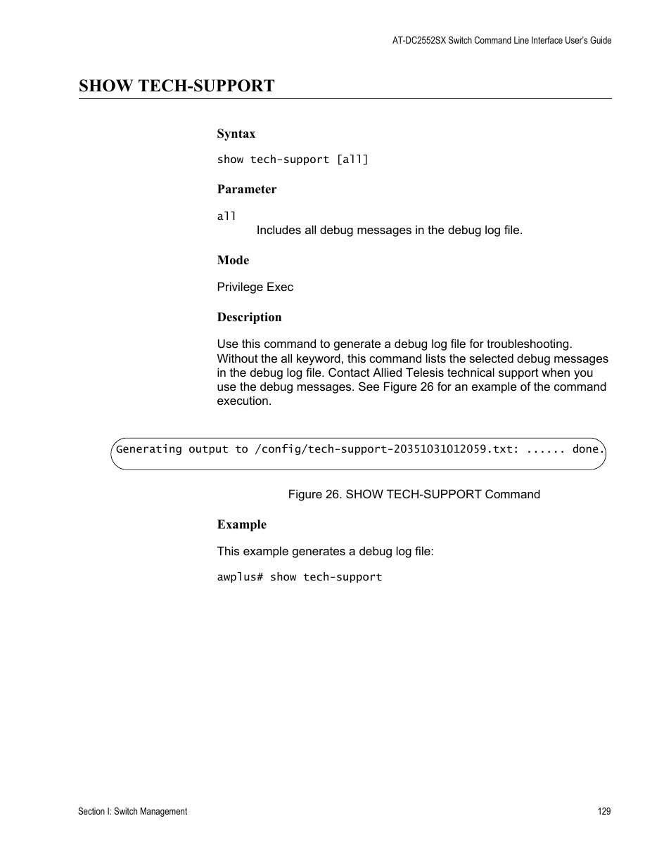 Show tech-support | Allied Telesis AT-DC2552XS User Manual | Page 129 / 550