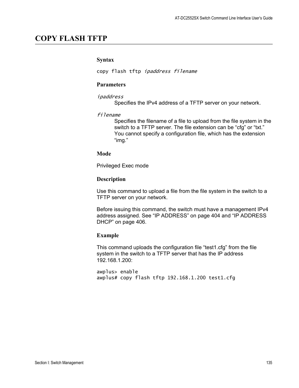 Copy flash tftp | Allied Telesis AT-DC2552XS User Manual | Page 135 / 550