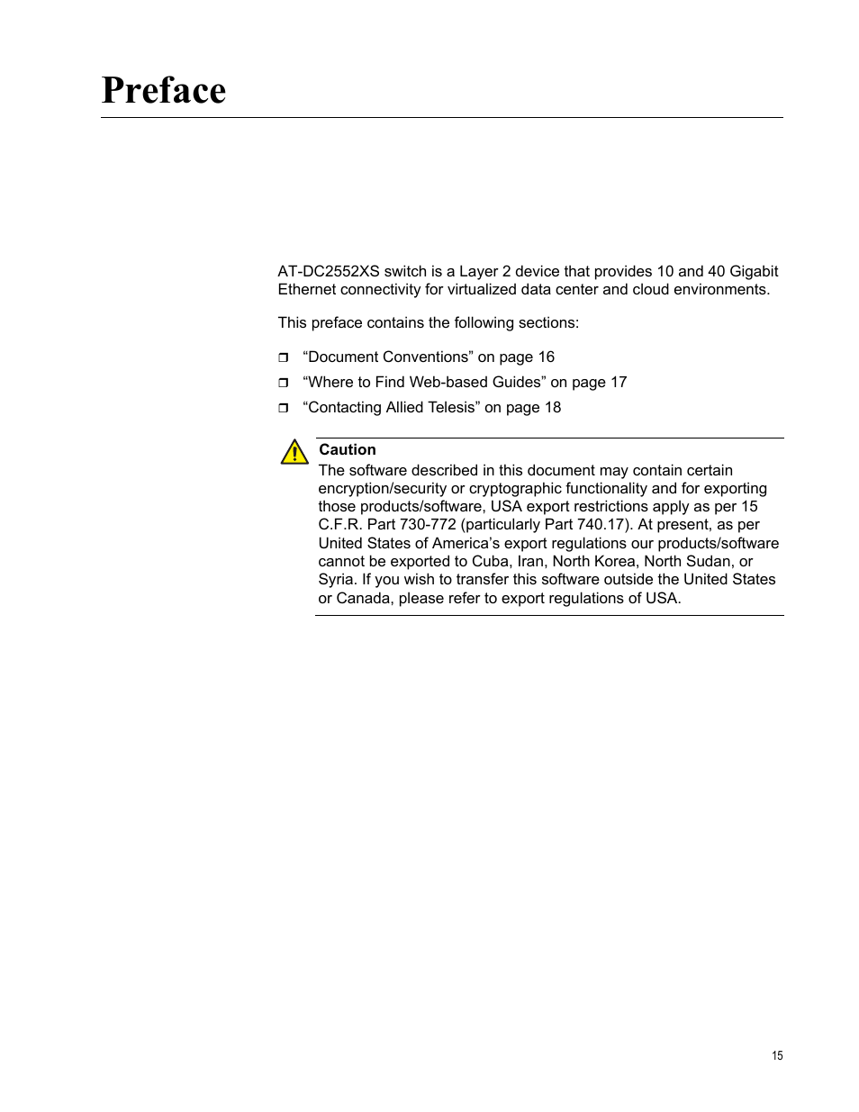 Preface | Allied Telesis AT-DC2552XS User Manual | Page 15 / 550
