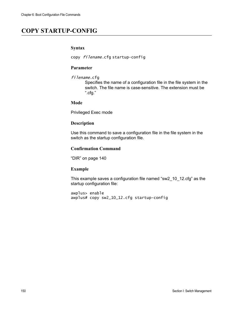 Copy startup-config | Allied Telesis AT-DC2552XS User Manual | Page 150 / 550