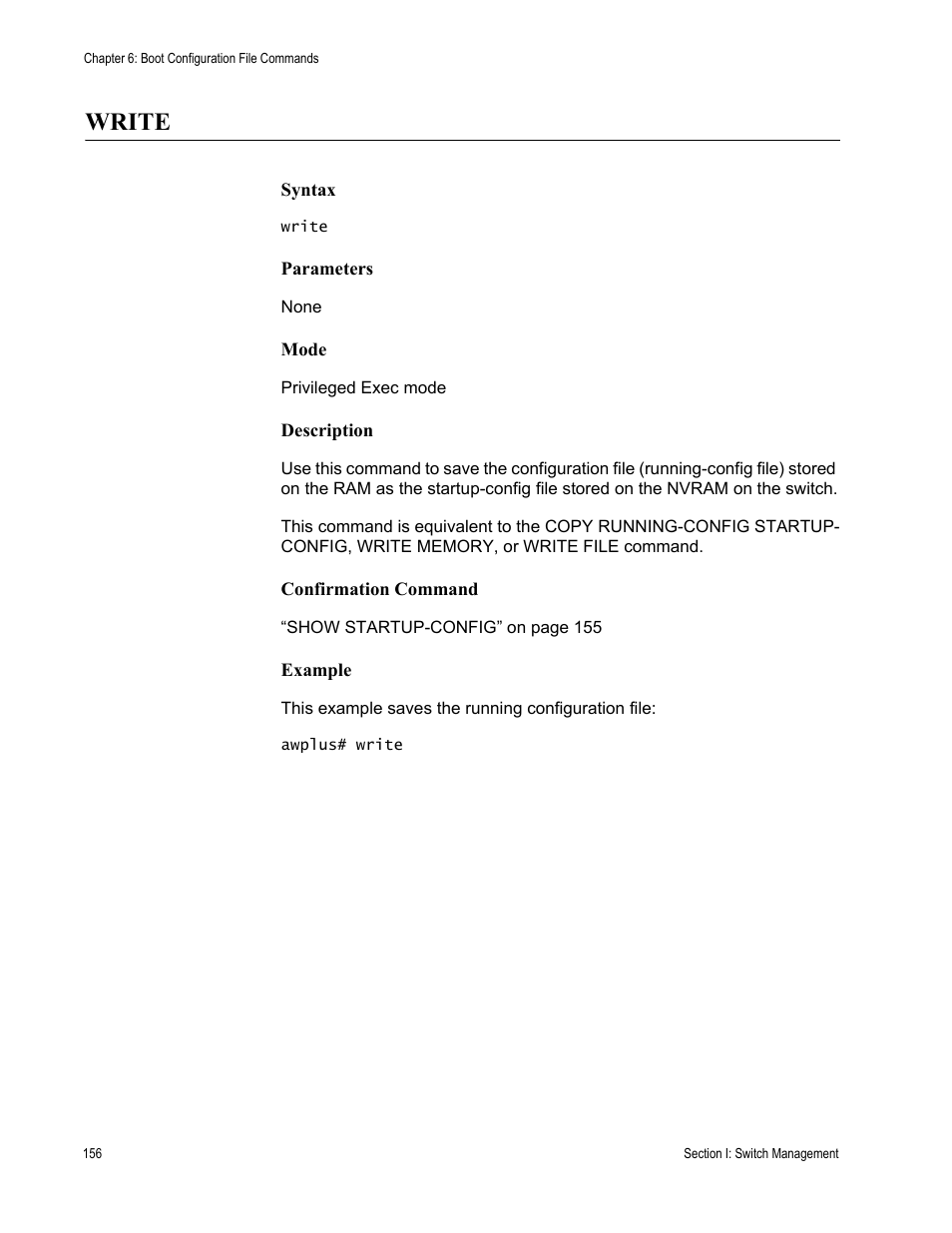 Write | Allied Telesis AT-DC2552XS User Manual | Page 156 / 550