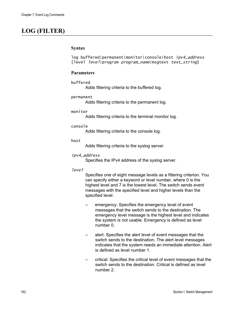 Log (filter) | Allied Telesis AT-DC2552XS User Manual | Page 162 / 550