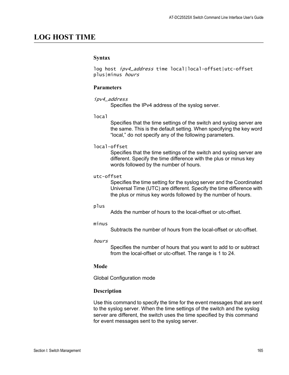 Log host time | Allied Telesis AT-DC2552XS User Manual | Page 165 / 550