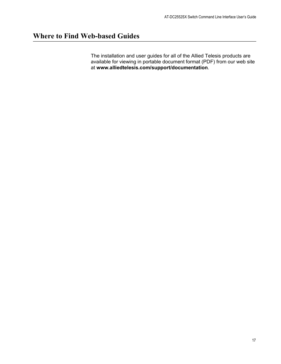 Where to find web-based guides | Allied Telesis AT-DC2552XS User Manual | Page 17 / 550