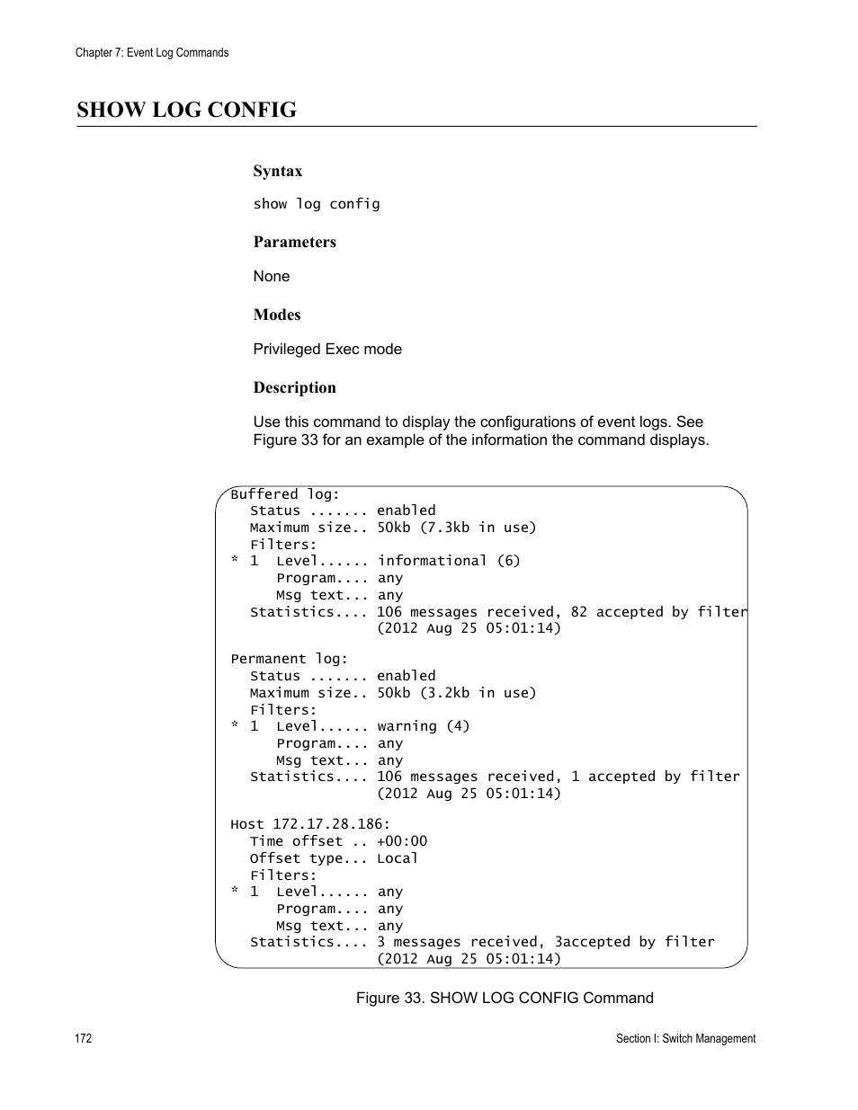 Show log config | Allied Telesis AT-DC2552XS User Manual | Page 172 / 550