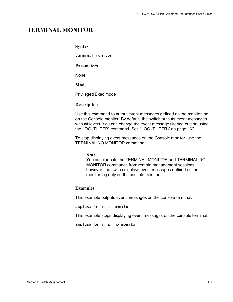 Terminal monitor | Allied Telesis AT-DC2552XS User Manual | Page 177 / 550