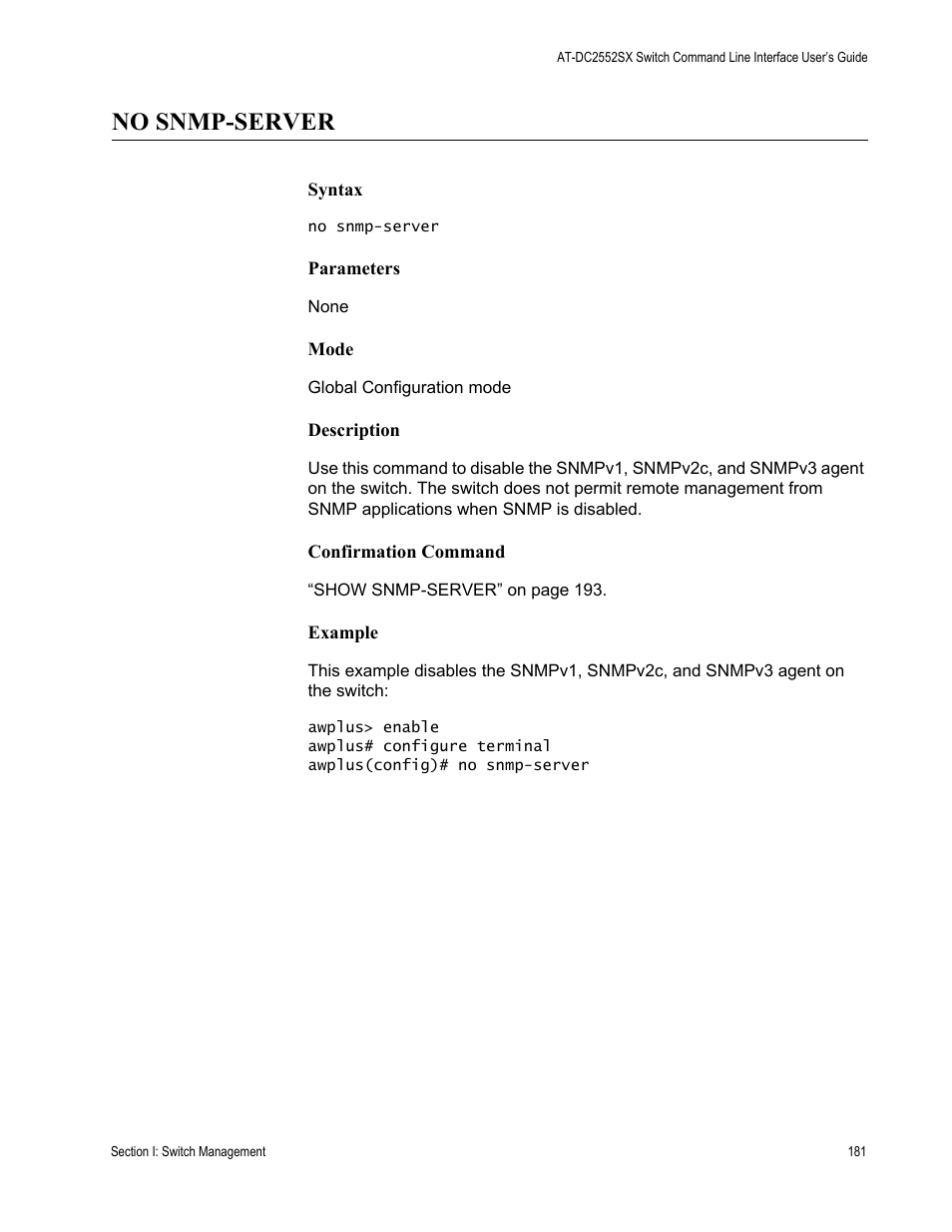 No snmp-server | Allied Telesis AT-DC2552XS User Manual | Page 181 / 550