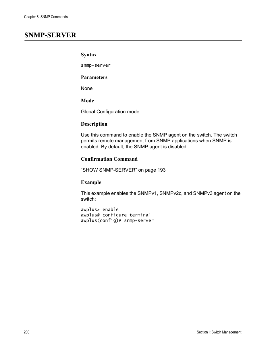 Snmp-server | Allied Telesis AT-DC2552XS User Manual | Page 200 / 550
