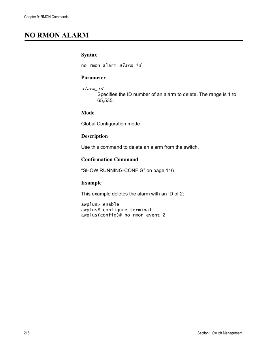 No rmon alarm | Allied Telesis AT-DC2552XS User Manual | Page 216 / 550