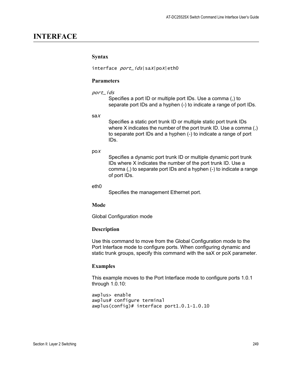 Interface | Allied Telesis AT-DC2552XS User Manual | Page 249 / 550