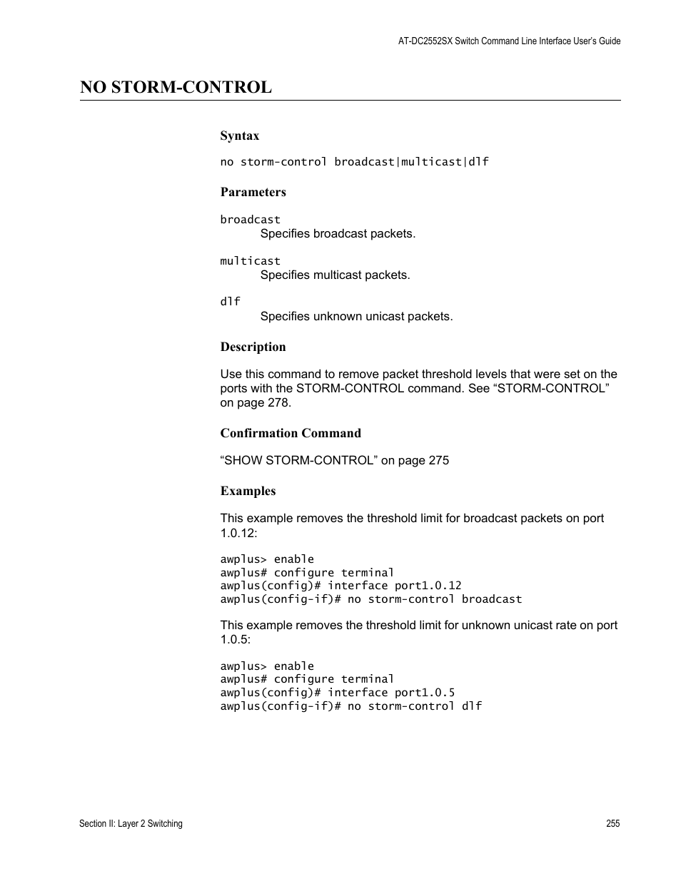 No storm-control | Allied Telesis AT-DC2552XS User Manual | Page 255 / 550