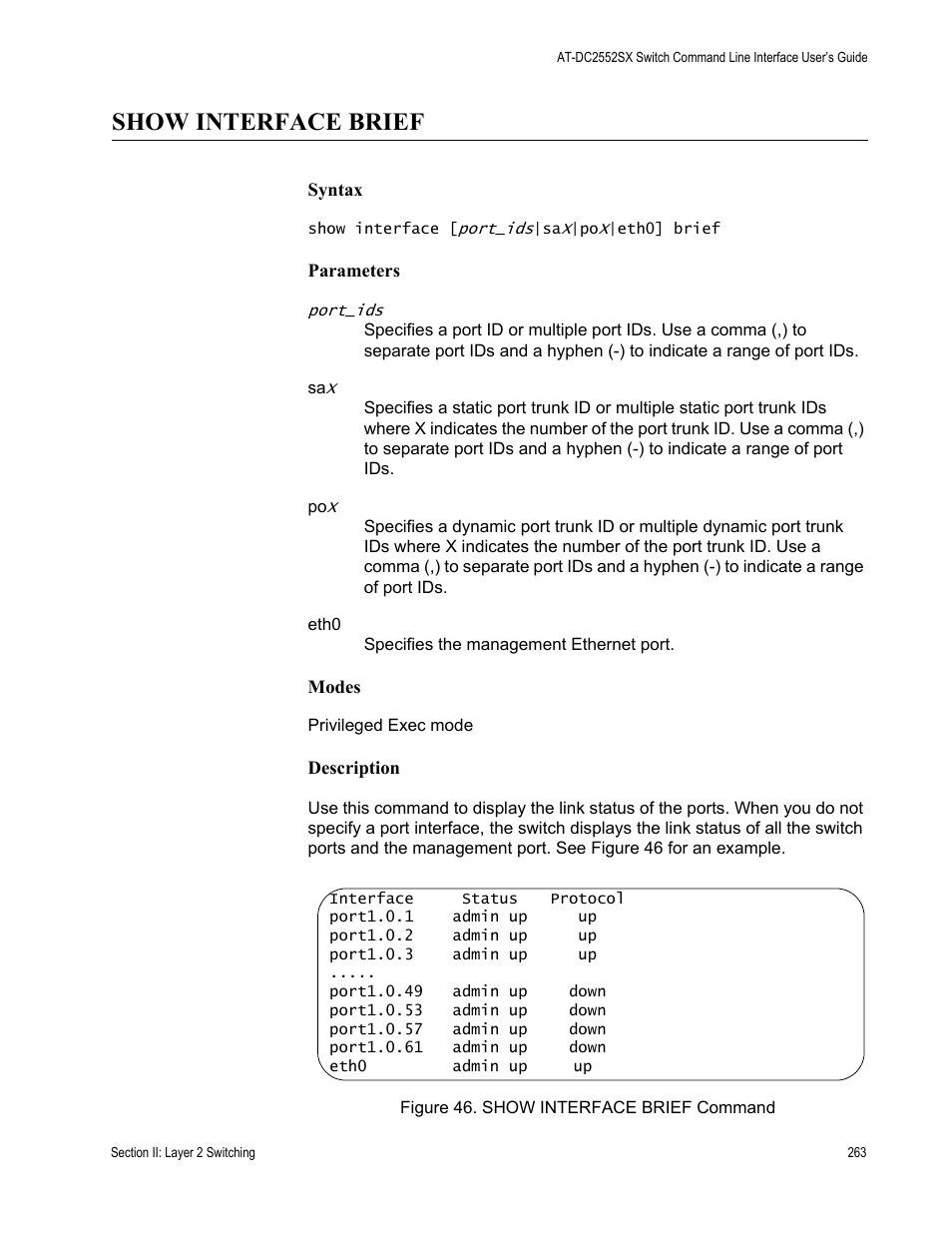 Show interface brief | Allied Telesis AT-DC2552XS User Manual | Page 263 / 550