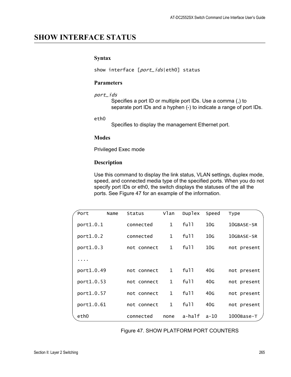 Show interface status | Allied Telesis AT-DC2552XS User Manual | Page 265 / 550