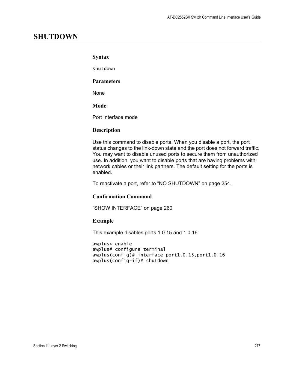 Shutdown | Allied Telesis AT-DC2552XS User Manual | Page 277 / 550
