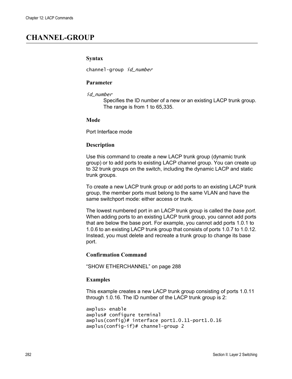 Channel-group | Allied Telesis AT-DC2552XS User Manual | Page 282 / 550