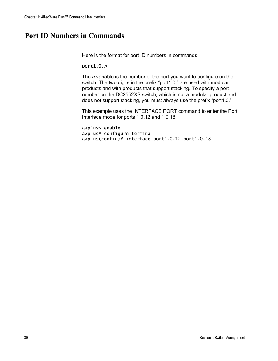 Port id numbers in commands | Allied Telesis AT-DC2552XS User Manual | Page 30 / 550
