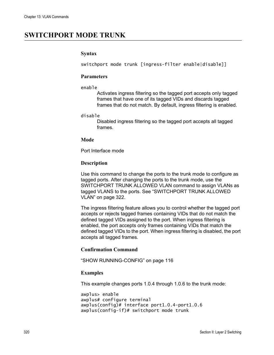 Switchport mode trunk | Allied Telesis AT-DC2552XS User Manual | Page 320 / 550