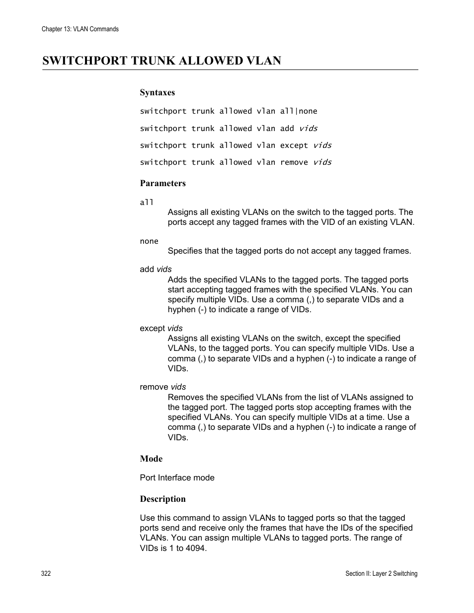 Switchport trunk allowed vlan | Allied Telesis AT-DC2552XS User Manual | Page 322 / 550