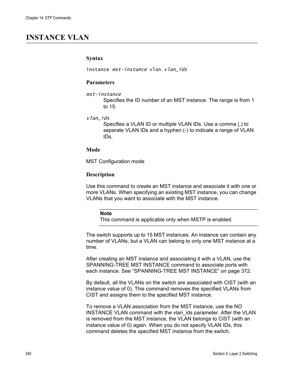 Instance vlan | Allied Telesis AT-DC2552XS User Manual | Page 340 / 550