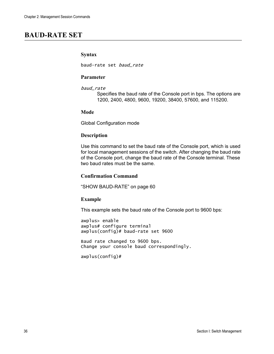 Baud-rate set | Allied Telesis AT-DC2552XS User Manual | Page 36 / 550