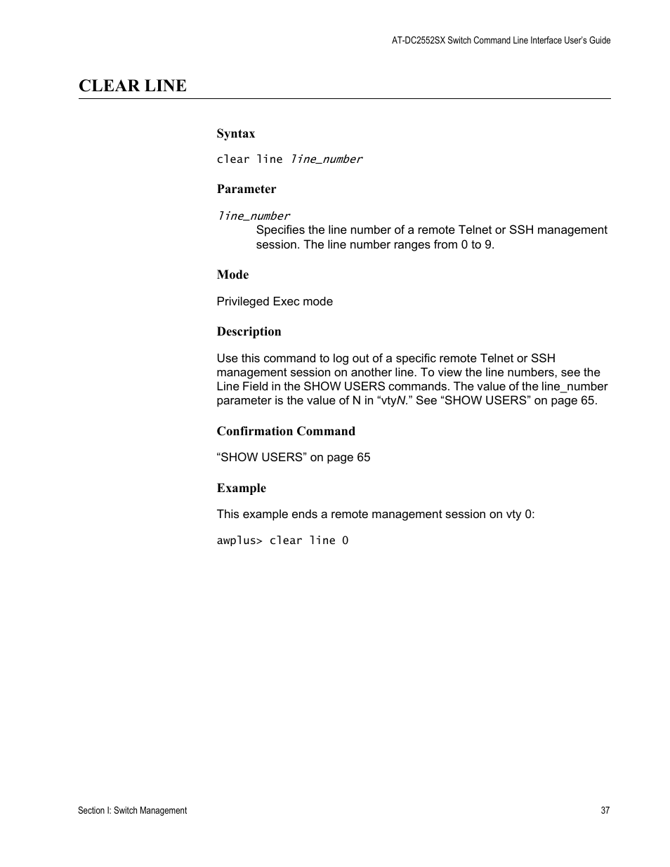 Clear line | Allied Telesis AT-DC2552XS User Manual | Page 37 / 550
