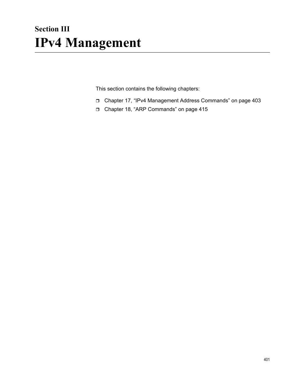 Section iii, Ipv4 management | Allied Telesis AT-DC2552XS User Manual | Page 401 / 550