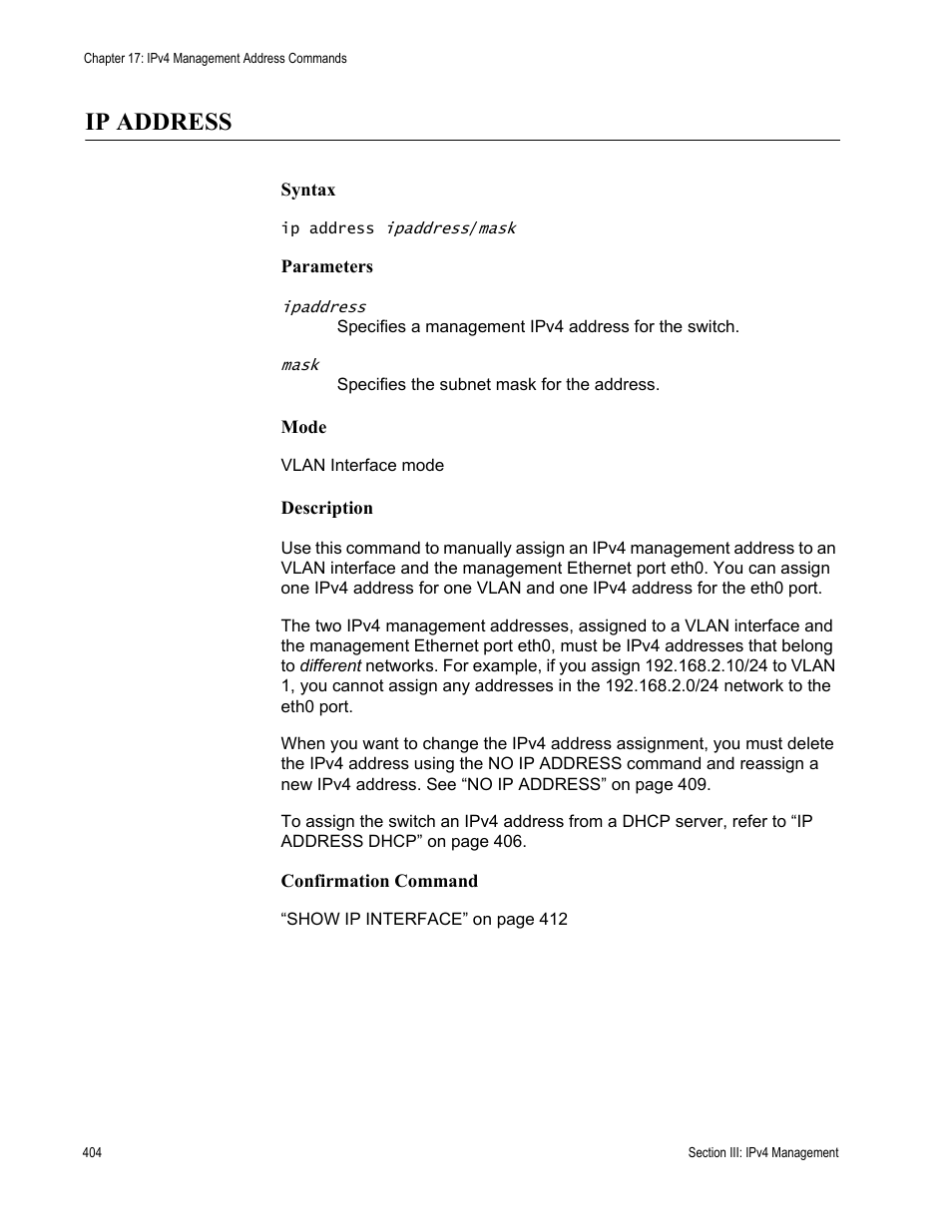 Ip address | Allied Telesis AT-DC2552XS User Manual | Page 404 / 550