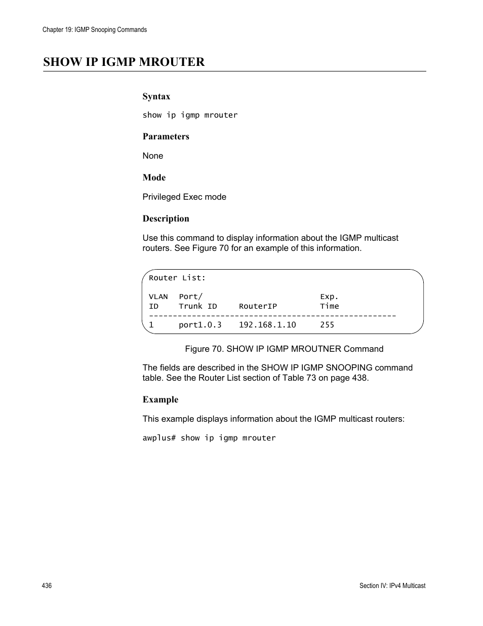 Show ip igmp mrouter | Allied Telesis AT-DC2552XS User Manual | Page 436 / 550