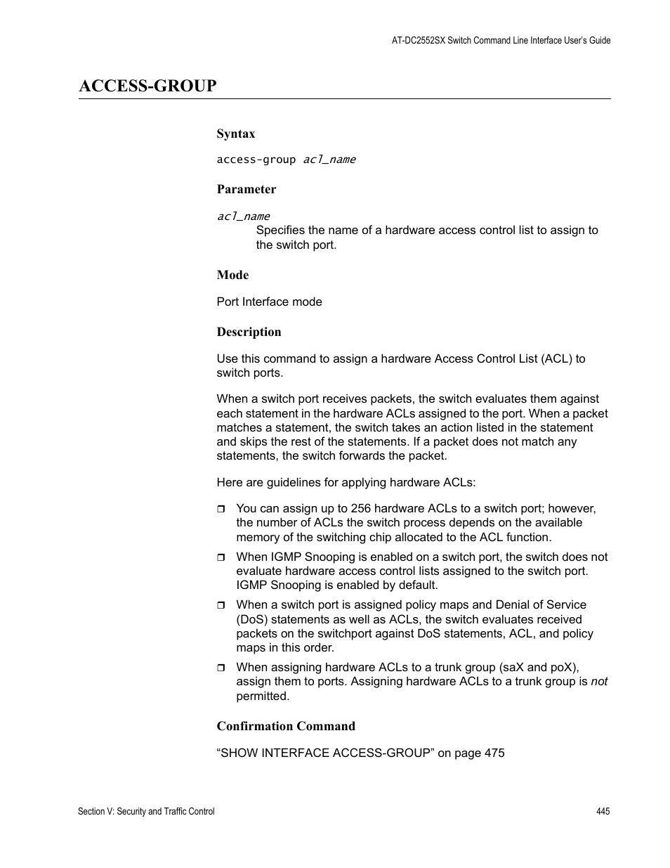 Access-group | Allied Telesis AT-DC2552XS User Manual | Page 445 / 550