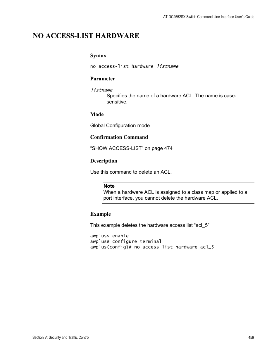 No access-list hardware | Allied Telesis AT-DC2552XS User Manual | Page 459 / 550