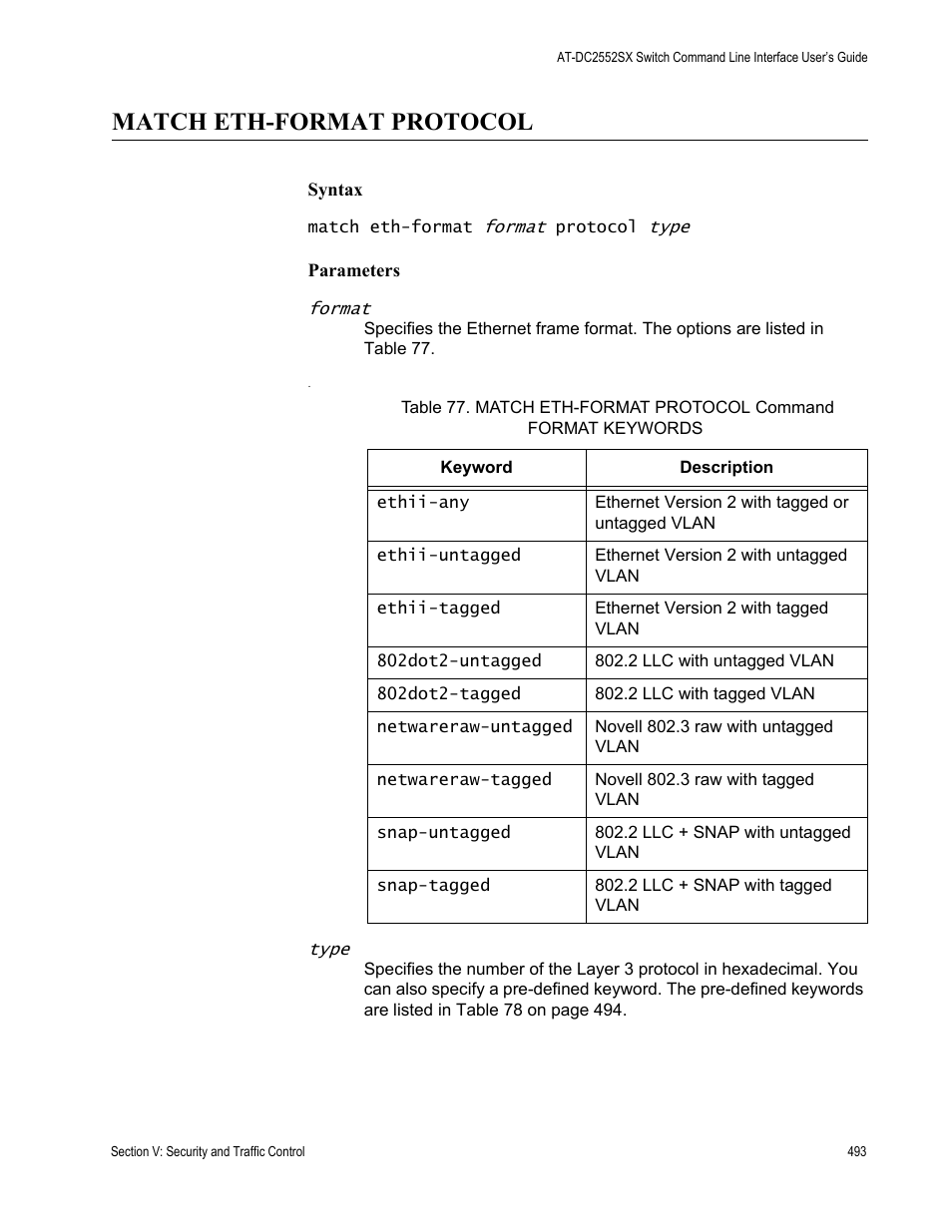 Match eth-format protocol | Allied Telesis AT-DC2552XS User Manual | Page 493 / 550