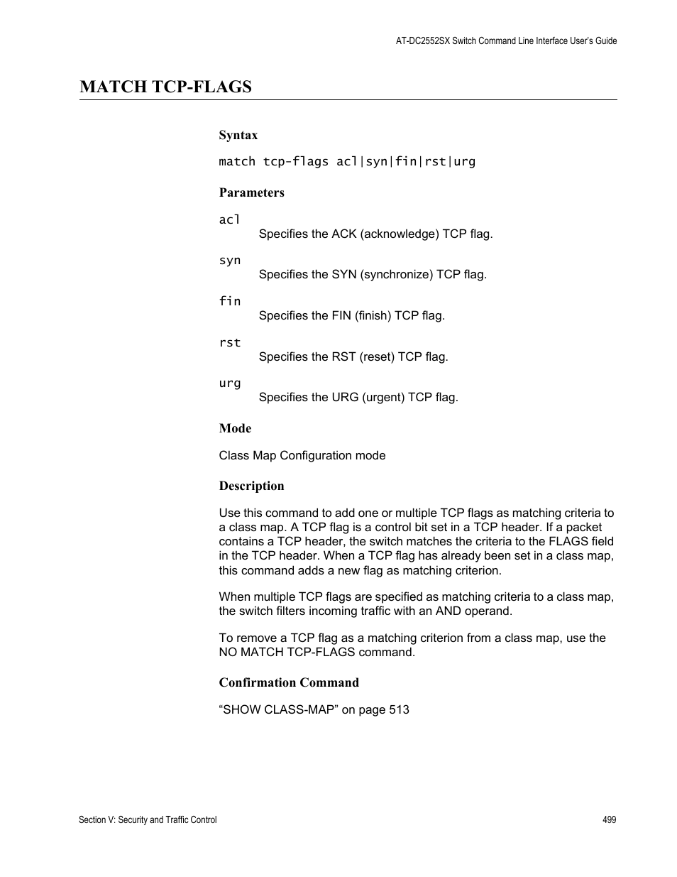 Match tcp-flags | Allied Telesis AT-DC2552XS User Manual | Page 499 / 550