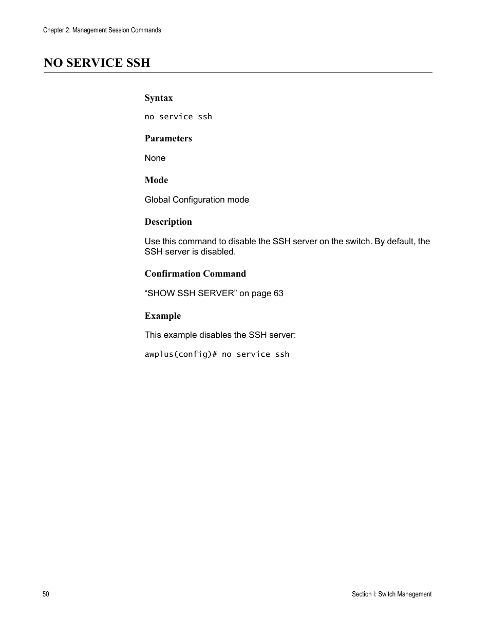 No service ssh | Allied Telesis AT-DC2552XS User Manual | Page 50 / 550