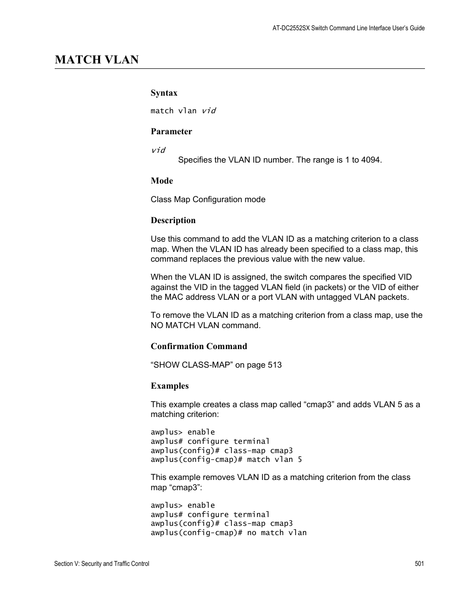 Match vlan | Allied Telesis AT-DC2552XS User Manual | Page 501 / 550
