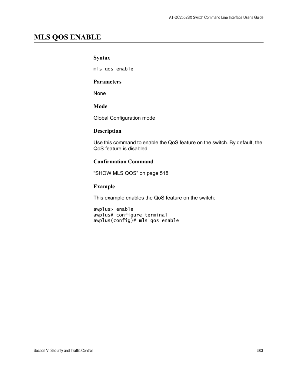 Mls qos enable | Allied Telesis AT-DC2552XS User Manual | Page 503 / 550