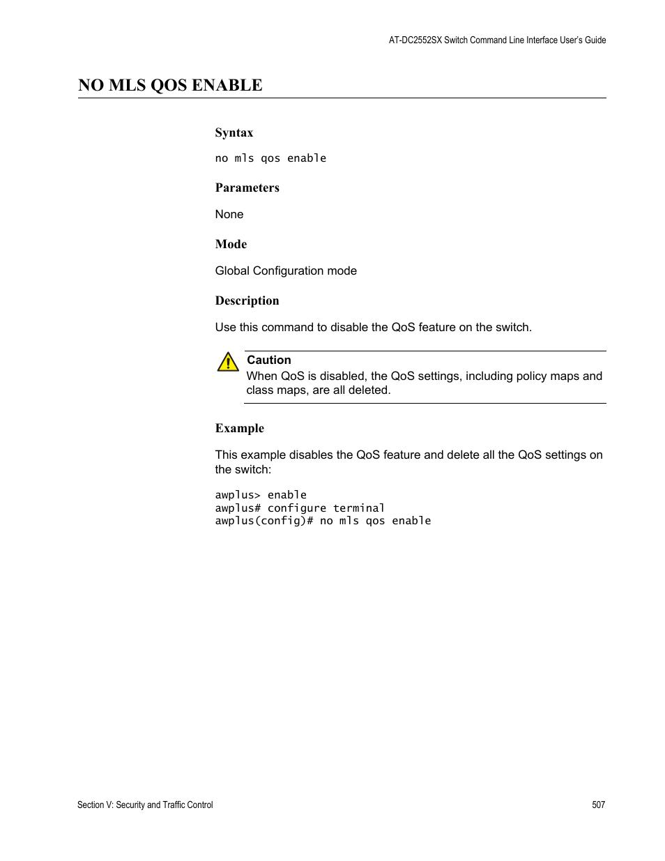 No mls qos enable | Allied Telesis AT-DC2552XS User Manual | Page 507 / 550
