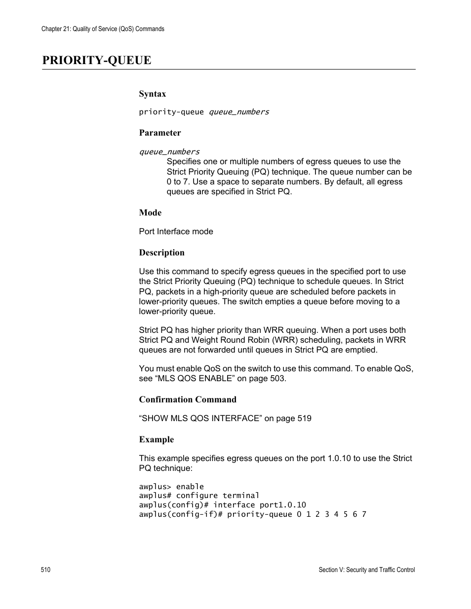 Priority-queue | Allied Telesis AT-DC2552XS User Manual | Page 510 / 550