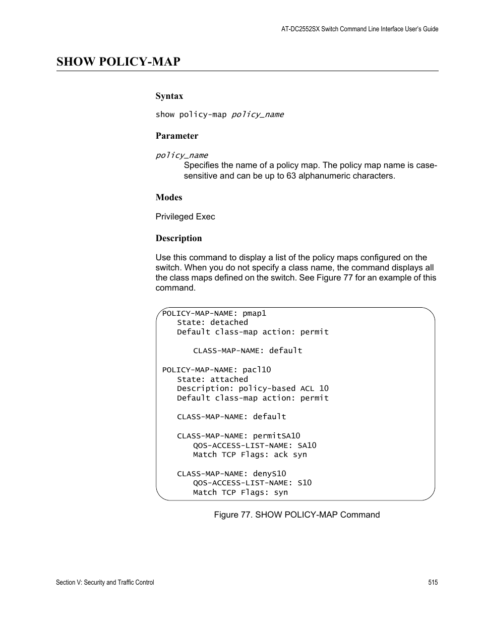 Show policy-map | Allied Telesis AT-DC2552XS User Manual | Page 515 / 550