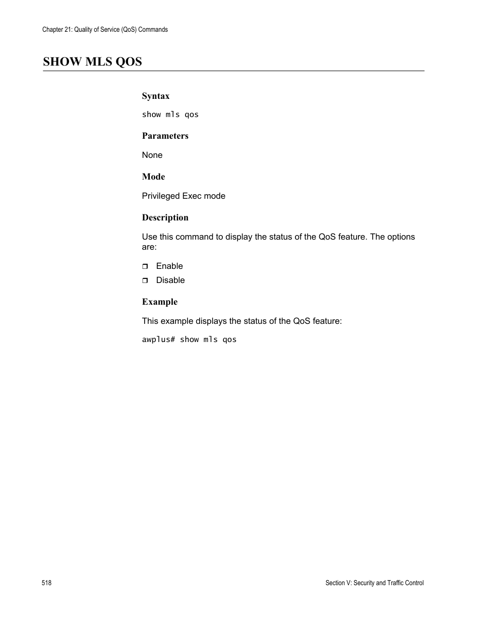 Show mls qos | Allied Telesis AT-DC2552XS User Manual | Page 518 / 550