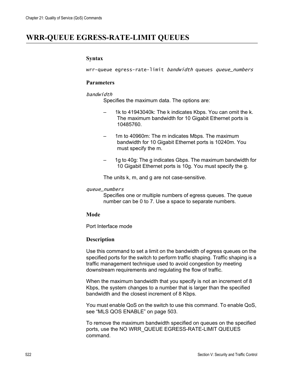 Wrr-queue egress-rate-limit queues | Allied Telesis AT-DC2552XS User Manual | Page 522 / 550