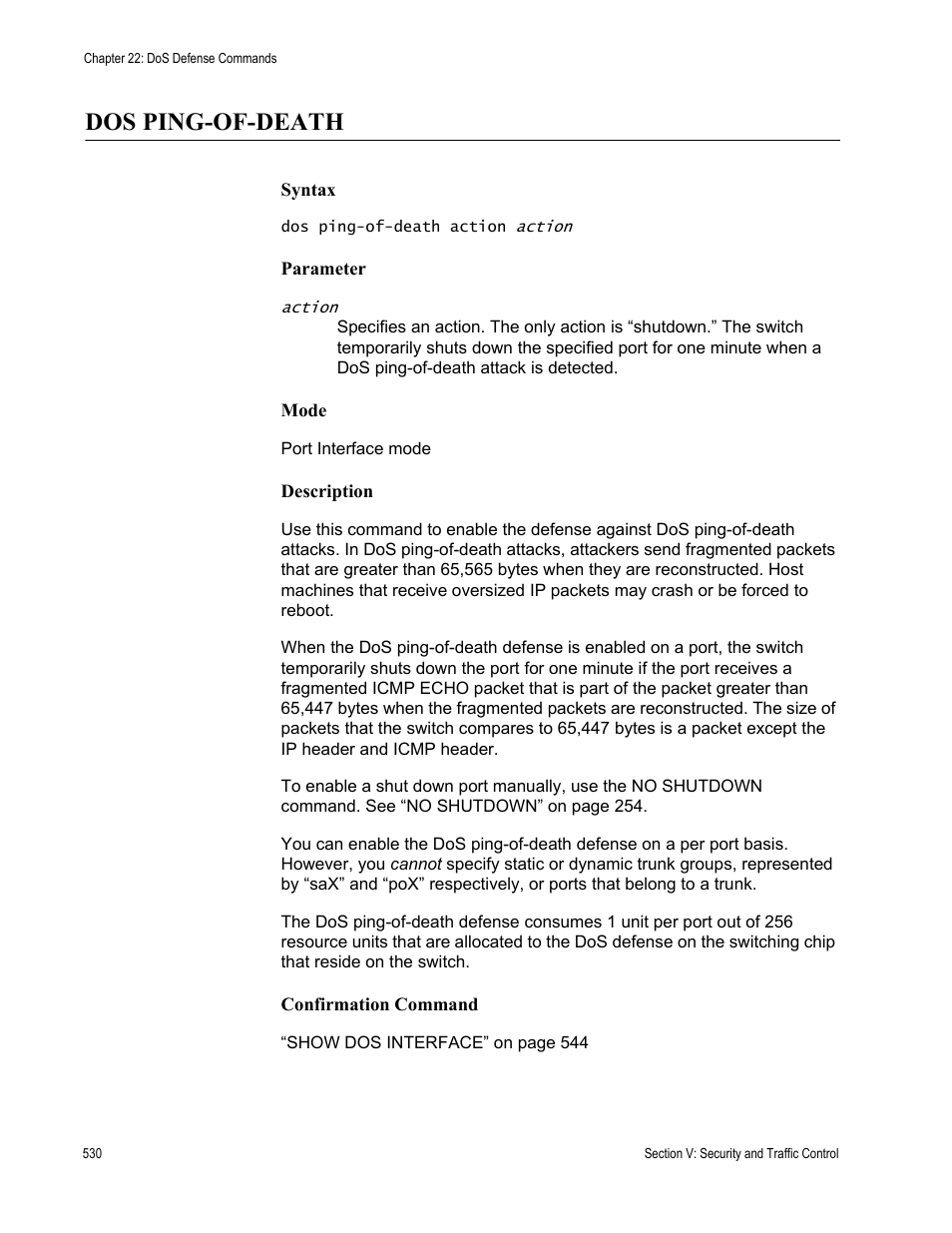 Dos ping-of-death | Allied Telesis AT-DC2552XS User Manual | Page 530 / 550