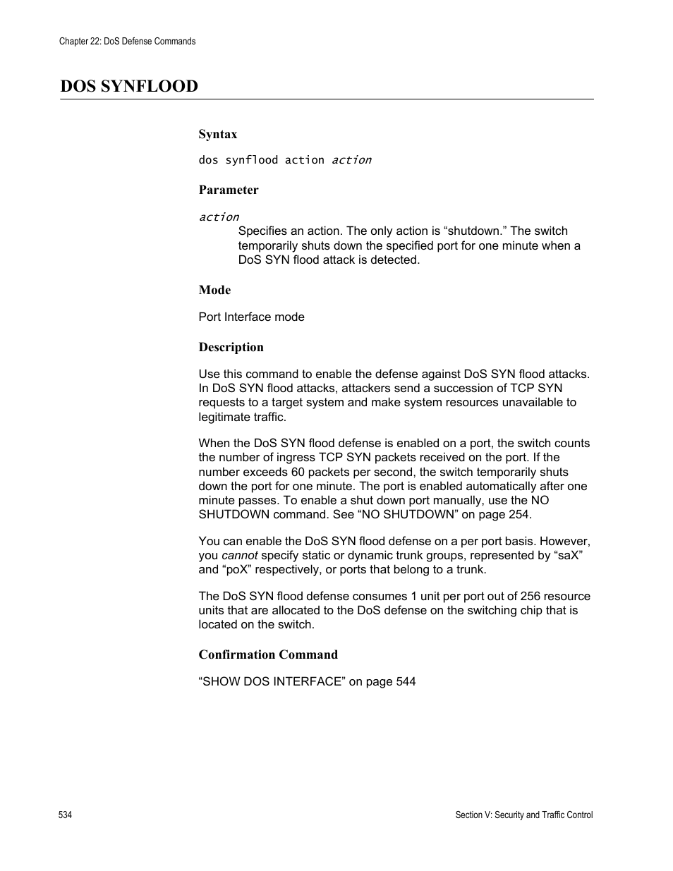 Dos synflood | Allied Telesis AT-DC2552XS User Manual | Page 534 / 550