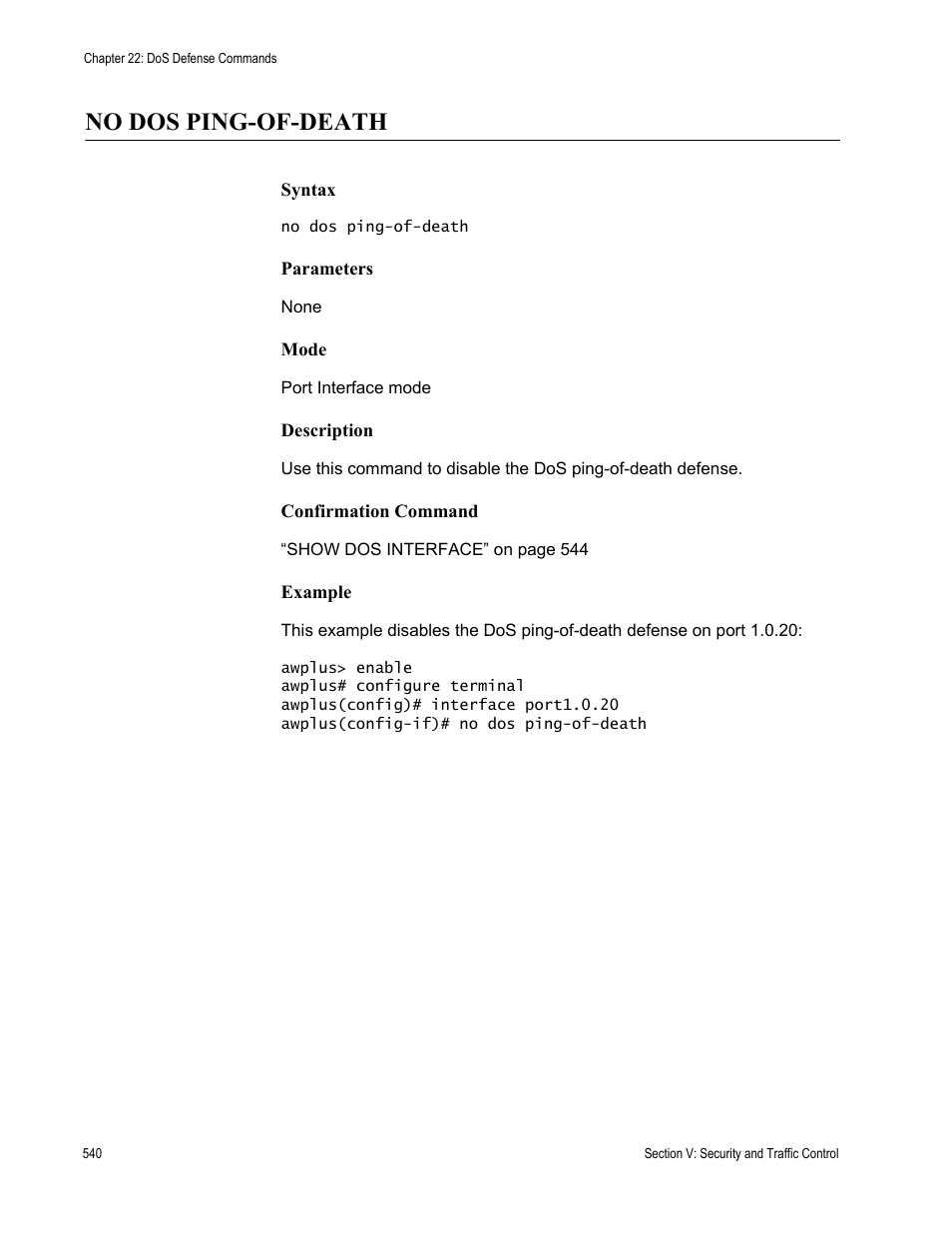 No dos ping-of-death | Allied Telesis AT-DC2552XS User Manual | Page 540 / 550