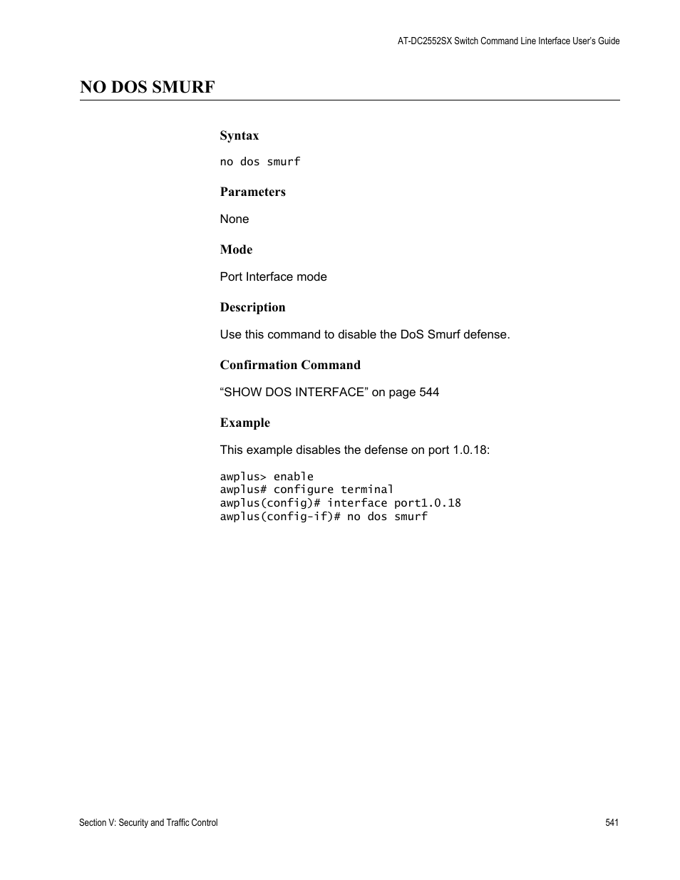 No dos smurf | Allied Telesis AT-DC2552XS User Manual | Page 541 / 550