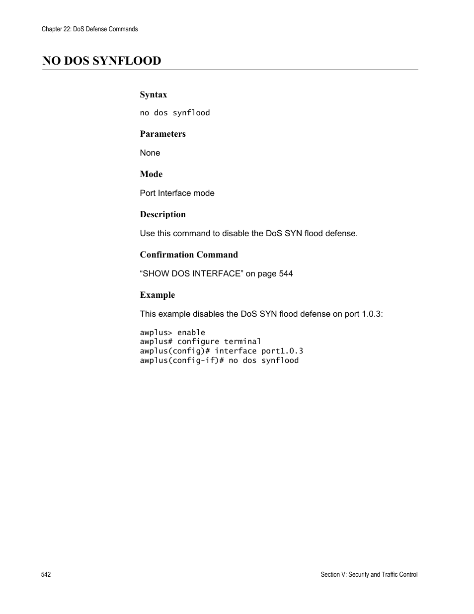 No dos synflood | Allied Telesis AT-DC2552XS User Manual | Page 542 / 550
